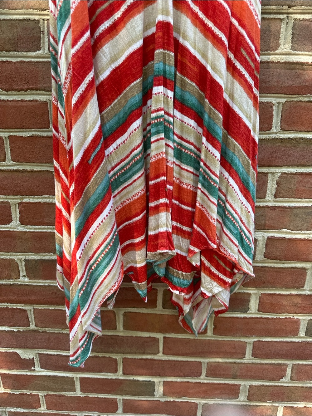 Ralph Lauren Red, Teal and White Asymmetrical Striped Handkerchief Dress - Picture 3 of 4